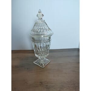 Vintage Indiana Clear Glass Mt Vernon Covered Pedestal Candy Dish